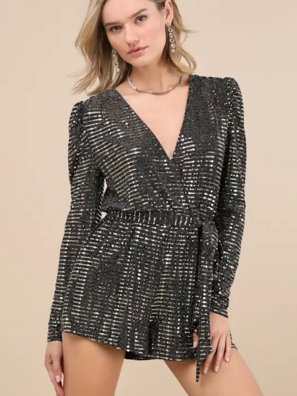 Lulus Bettie Gold Metallic Long Sleeve Romper